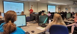 Attendees using the Nomon interface in the computer lab